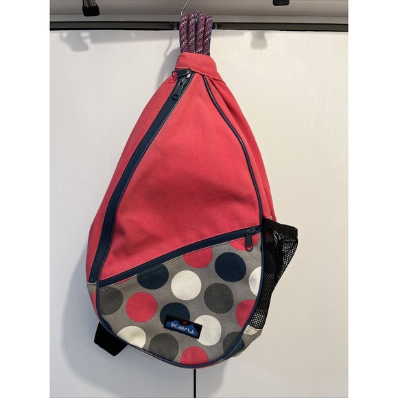 KAVU Paxton Pack Rope Sling Bag Crossbody ~ GOT DOTS, Pink Polka Dots USED - Picture 1 of 6